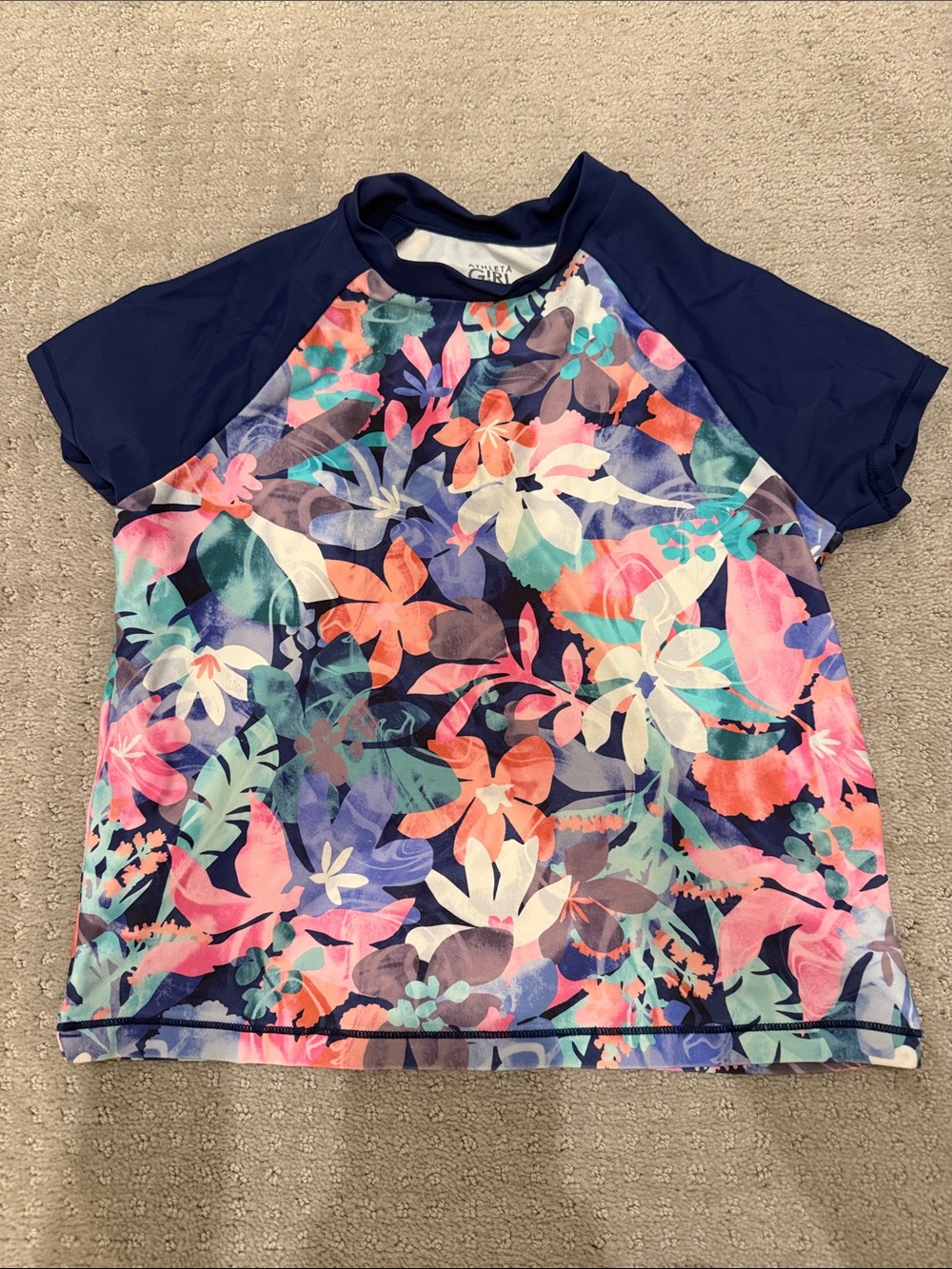 Athleta Kids Floral Rashguard in Navy with Multi-Color Print